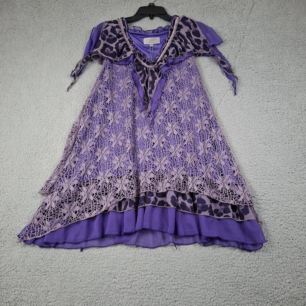 NEW Pretty Angel L Sleeveless Tunic Dress Tiered Lagenlook Boho Linen Crochet